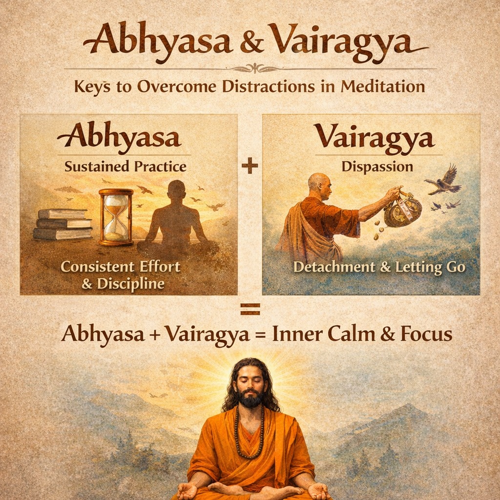 Abhyasa and Vaeragya are the key to overcoming the distractions during meditation